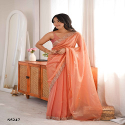 Premium Fendy Satin Saree with Beads & Pearl Embroidery Border